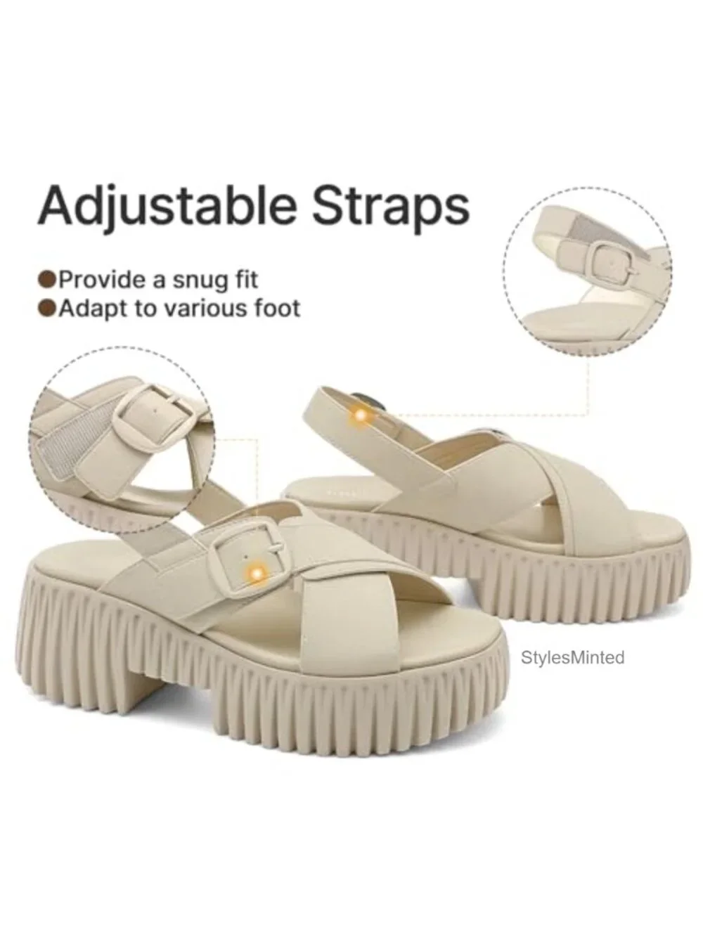 Women Platform Wedge Sandals with Arch Support PU Leather Crisscross Straps